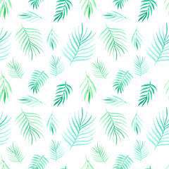 Seamless pattern with leaves watercolor background. Vector illustration.