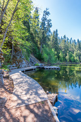 Fototapeta premium View at Wooden Trail in Park and Lake. Vancouver, Canada.