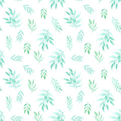 Naklejka na ściany i meble Seamless pattern with leaves watercolor background. Vector illustration.