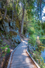 View at Wooden Trail in Park and Lake. Vancouver, Canada.