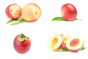 Set of ripe peaches isolated on a white background with clipping path
