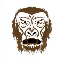 gorilla logo and ape vector with big angry face of wildlife primate