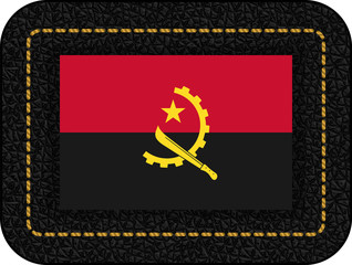 Flag of Angola. Vector Icon on Black Leather Backdrop. Ratio 2:3