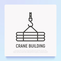 Crane thin line icon. Modern vector illustration of building equipment or logistics service.