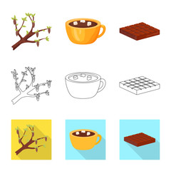 Vector illustration of food and yummy sign. Set of food and brown   stock symbol for web.