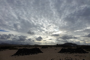 Beautiful  sky over the natural park in Corralejo,Fuerteventura,Spain