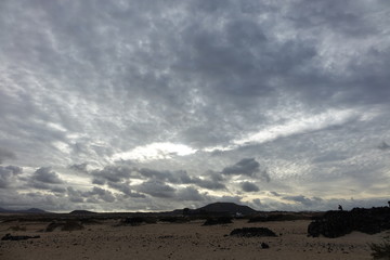 Beautiful  sky over the natural park in Corralejo,Fuerteventura,Spain