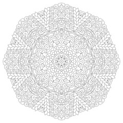 Hand drawn zentangle circular ornament for coloring page.