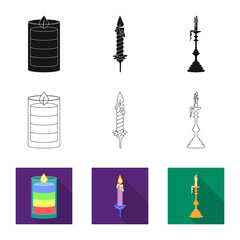 Isolated object of relaxation and flame sign. Collection of relaxation and wax stock symbol for web.