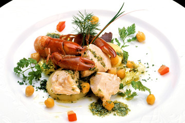 Italian food recipes, salad of Trout and freshwater shrimp