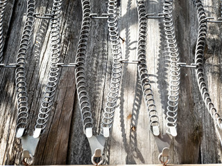 Springs on the bed. Bed with springs in the close-up