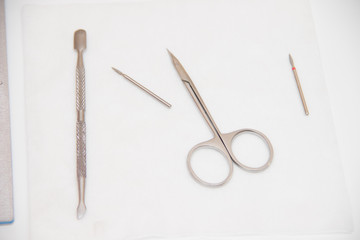 Items for manicure isolated on white background. Subjects master for professional manicure.