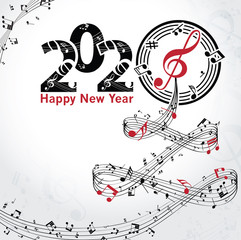Musical Happy New Year background with notes 2020