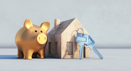 Goldenes Sparschwein im Symbolhaus im Sonnenlicht