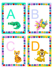Fototapeta premium ABC alphabet baby animals flash educational cards poster