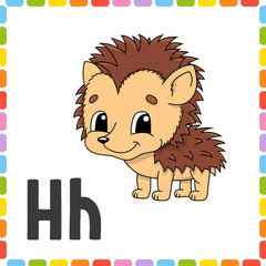 Funny alphabet. ABC flash cards. Cartoon cute character isolated on white background. For kids education. Learning letters. Vector illustration.