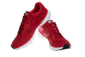 A pair of red running sport men training shoes