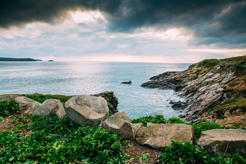 Beautiful cornish coastline in Newquay, United Kingdom