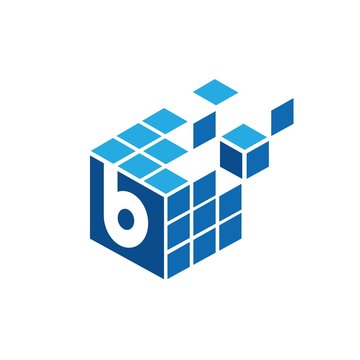 Initial Letter B With Geometric Blue Square Logo Design Inspiration