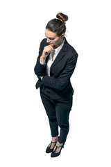 Corporate businesswoman thinking with hand on chin