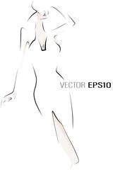 Young sexy woman in dress. Fashion sketch, vector