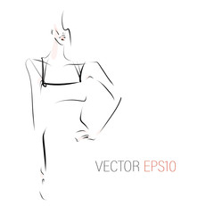 Fashion sketch. Elegant young woman, model. Vector