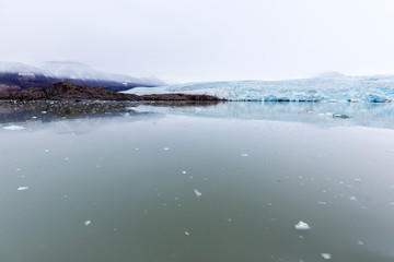 At the edge of the glacier Nordenskiöldbreen near Pyramiden, on