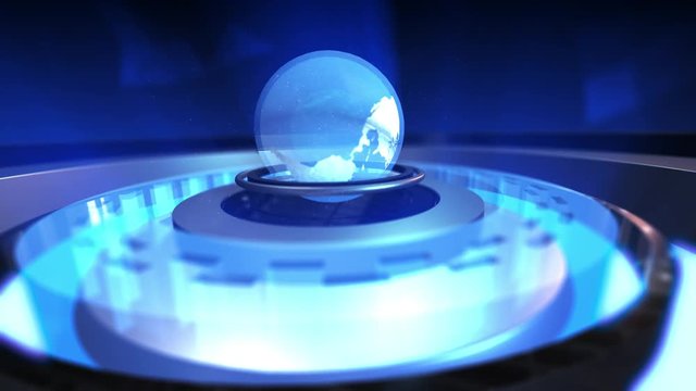 Blue earth technology business and communications background loop. Animation of the Earth globe rotating with plexus particles around
