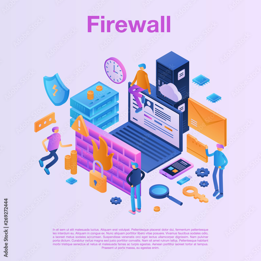 Poster firewall data concept background. isometric illustration of firewall data vector concept background 
