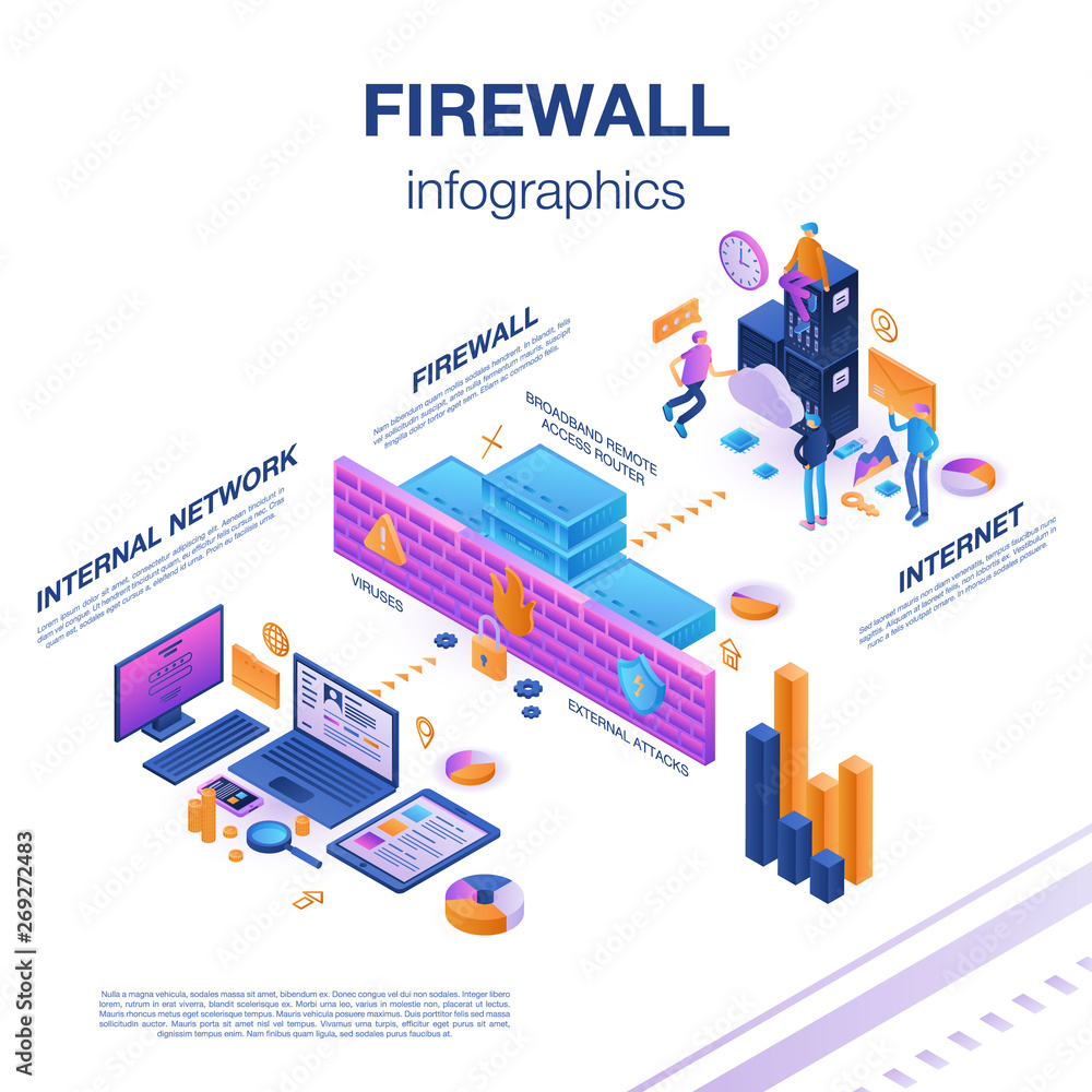 Aufkleber firewall server infographic. isometric of firewall server vector infographic for web design