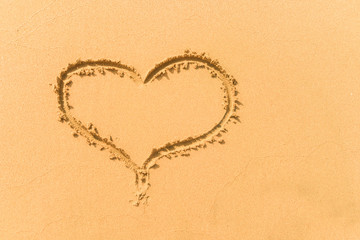 Feet stand near the sign - I heart of you. Summer vacation sand beach inspire to travel on Valentines day.  Romantic travel for love couples or family holidays. Relaxing sign I love you on yellow sand