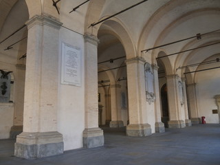 City Hall palace in Parma.  City Hall palace is situated in Garibaldi Square and it has an open gallery where past time took place the wheat market.