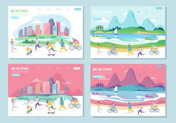 Set of landing page template of Stay healthy be active. Modern flat design concept of web page design for website and mobile website. Vector illustration