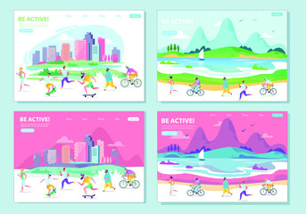 Set of landing page template of Stay healthy be active. Modern flat design concept of web page design for website and mobile website. Vector illustration