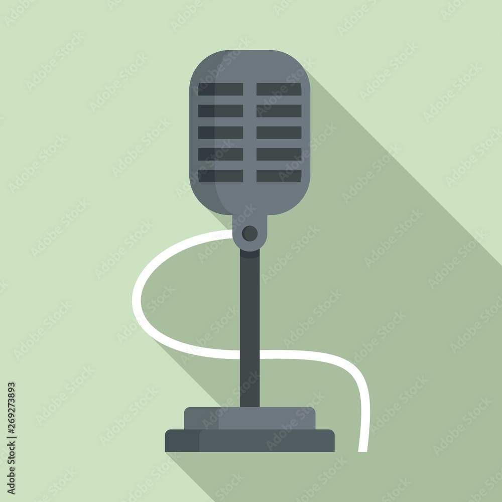 Poster retro microphone icon. flat illustration of retro microphone vector icon for web design