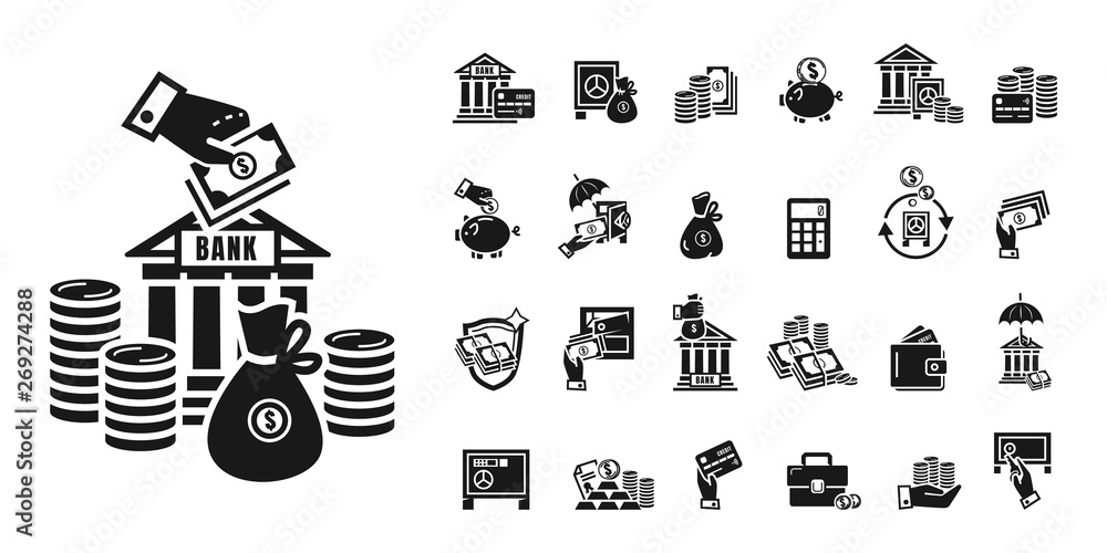 Poster deposit icons set. simple set of deposit vector icons for web design on white background