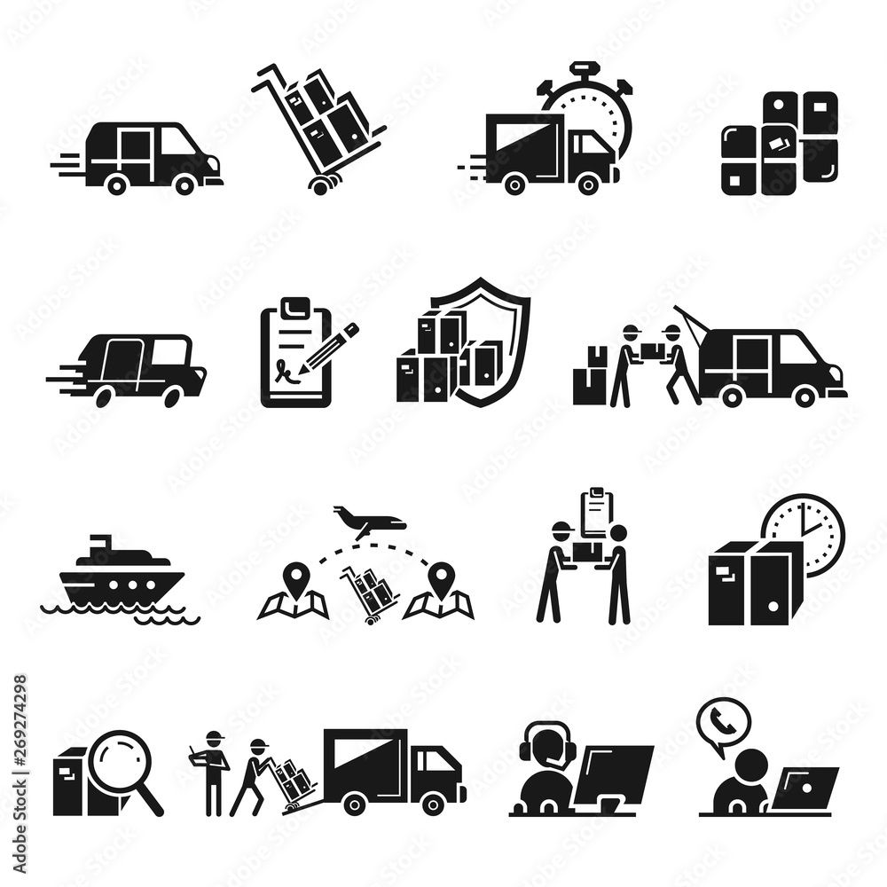 Poster parcel delivery icons set. simple set of parcel delivery vector icons for web design on white backgr