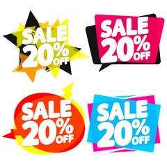 Set Sale 20% off, discount banner design template, extra promo tag, vector illustration