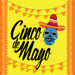 Cinco de mayo poster with a skull - Vector