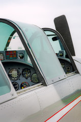 Fototapeta na wymiar Close up of a small airplane cockpit