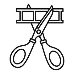 Scissors cut film icon. Outline scissors cut film vector icon for web design isolated on white background