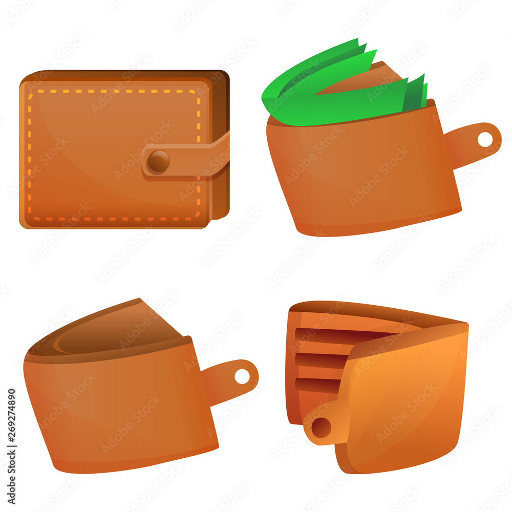 Aufkleber wallet icons set. cartoon set of wallet vector icons for web design