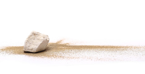 Rocks in sand pile isolated on white background and texture
