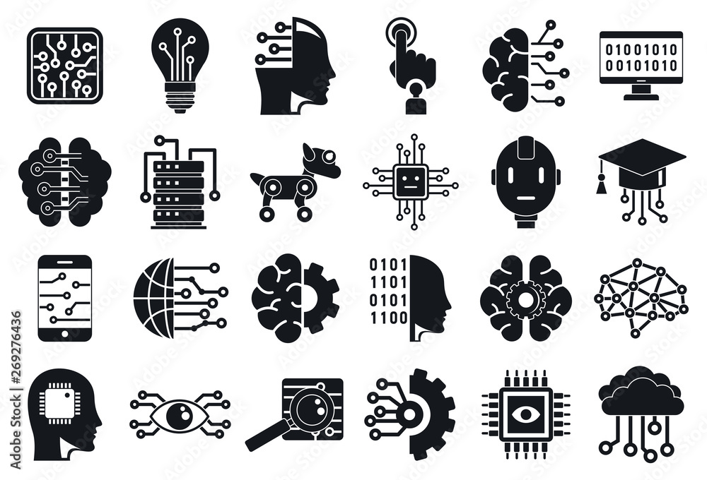 Poster artificial intelligence icons set. simple set of artificial intelligence vector icons for web design