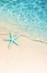 Foto op Plexiglas Turquoise Zeester op het zomerstrand. Zomer achtergrond. Tropisch zandstrand