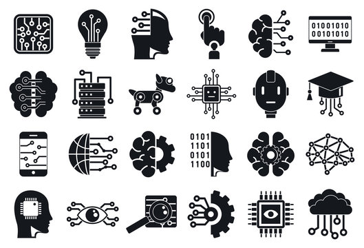 Artificial intelligence icons set. Simple set of artificial intelligence vector icons for web design on white background