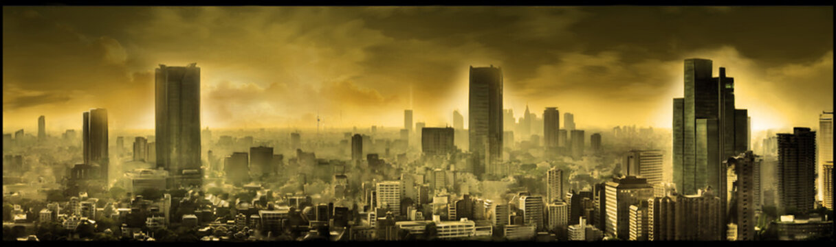 Nuclear city, apocalyptic landscape, digital art