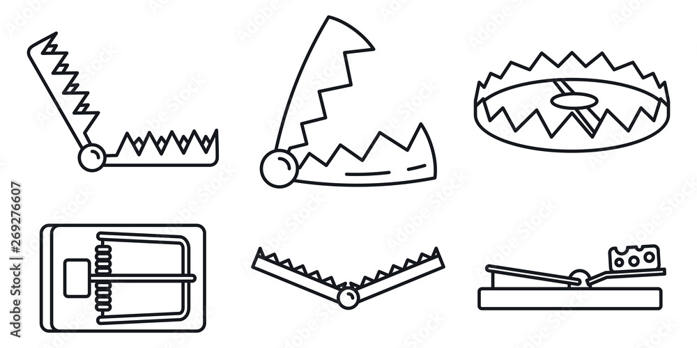 Poster bear trap icons set. outline set of bear trap vector icons for web design isolated on white backgrou