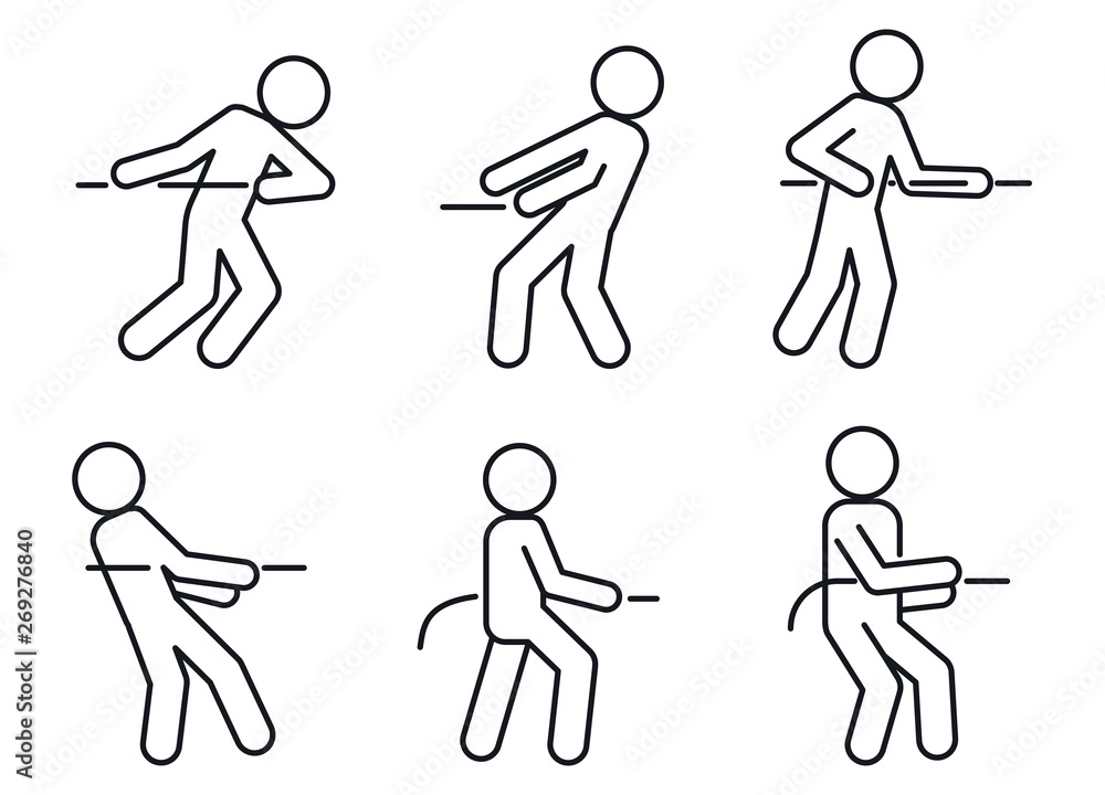 Poster tug of war game icons set. outline set of tug of war game vector icons for web design isolated on wh