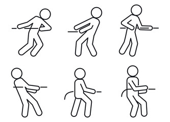 Tug of war game icons set. Outline set of tug of war game vector icons for web design isolated on white background